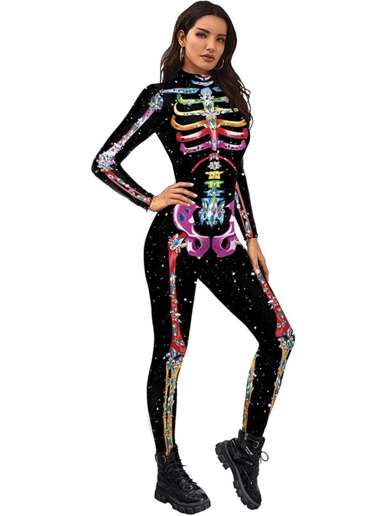 Women's Skeleton Print Jumpsuit Costume 3d Stretch Bodysuit Cosplay